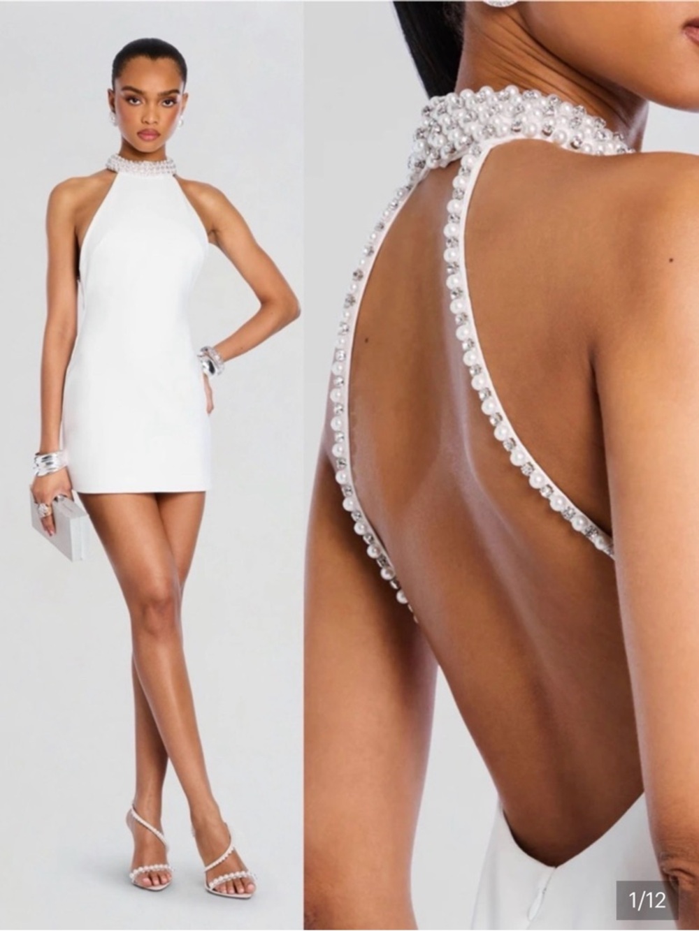 Retrofete Penelope dress White Pearl-Trim Halter Mini Dress